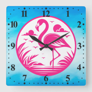 Relógio Quadrado Design de Círculo de Verão Flamingo Rosa-68730