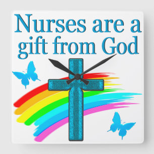 RELÓGIO QUADRADO DESIGN DE ENFERMAGEM CHRISTIAN NURSING