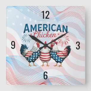 Relógio Quadrado Design de frango patriótico americano de 4 de julh