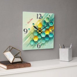 Relógio Quadrado Design de Hexágono Personalizável HiveTime | Relóg