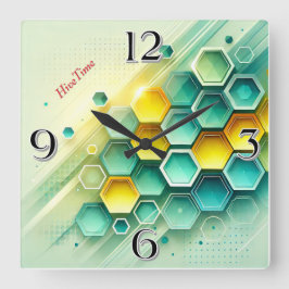 Relógio Quadrado Design de Hexágono Personalizável HiveTime | Relóg