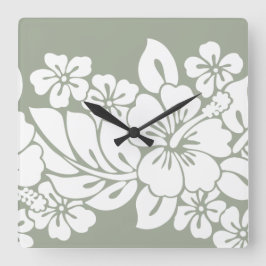 Relógio Quadrado Design de Hibiscus Tropical