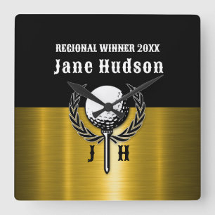 Relógio Quadrado Design de Monograma Personalizado Dourado Bruto