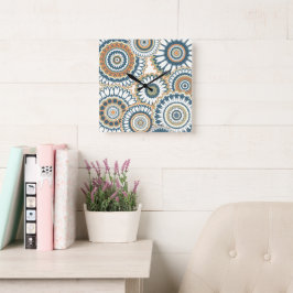 Relógio Quadrado Design de Multi-Mandala Laranja marinho