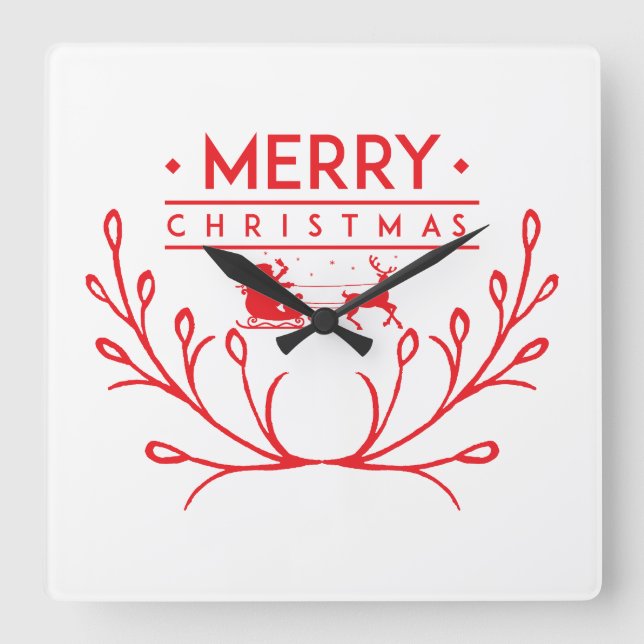 Relógio Quadrado Design de Natal com renas (Frente)