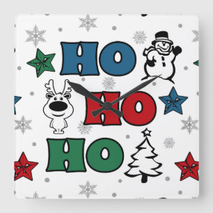 Relógio Quadrado Design de Natal Ho-Ho