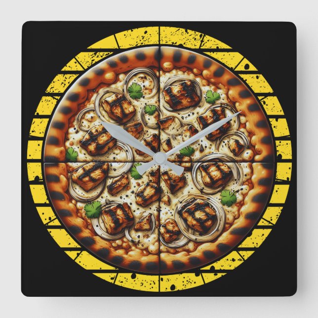 Relógio Quadrado design de pizza engraçado para fãs (Frente)