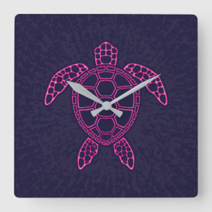 Relógio Quadrado Design de Tartaruga-do-mar Neo-Rosa-Quente