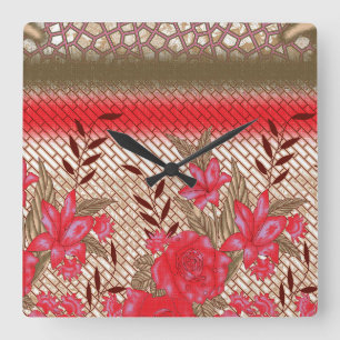 Relógio Quadrado Design de tecido de intricato com padrões florais
