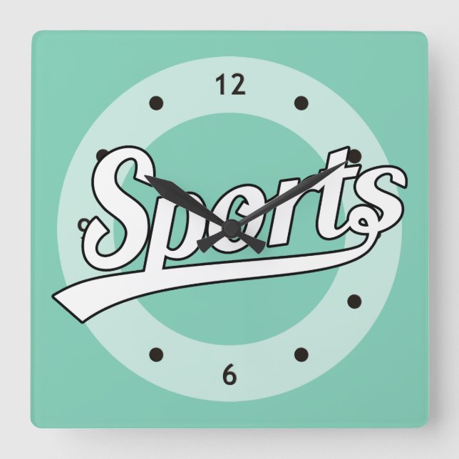 Relógio Quadrado Design de texto: ESPORTE branco + seu próprio text (Frente)