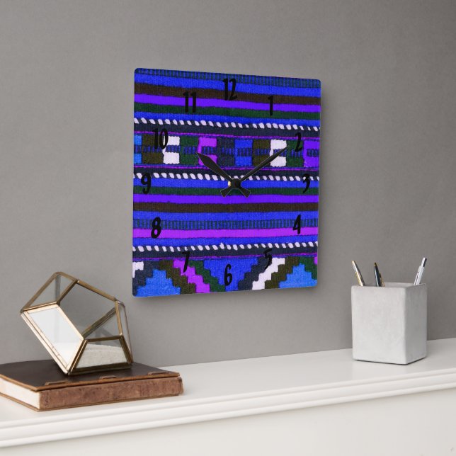 Relógio Quadrado design de textura azul indígena nativa (Escritório)