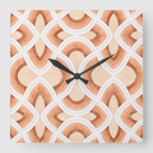 Relógio Quadrado Design do Arco-Íris Retroativo em Pastel Ferrugem  (Frente)