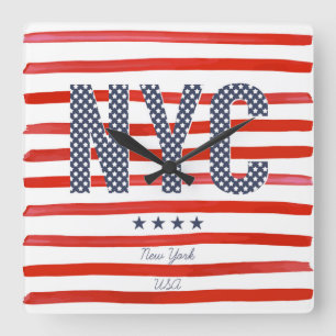 Relógio Quadrado Design do vermelho de NYC , o branco & o azul