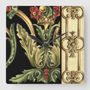 Relógio Quadrado Design Floral Oral com Fronteiras Negras