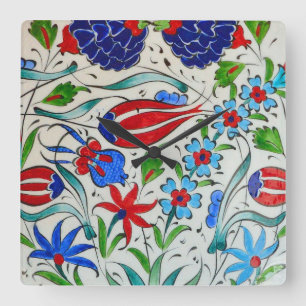 Relógio Quadrado Design floral turco