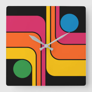 Relógio Quadrado Design Geométrico Estilo Retro Mod Anos 70