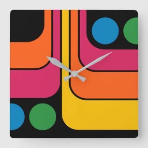Relógio Quadrado Design Geométrico Estilo Retro Mod Anos 70
