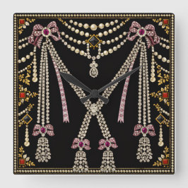 Relógio Quadrado Design Inspirado em Marie Antoinette com Joias