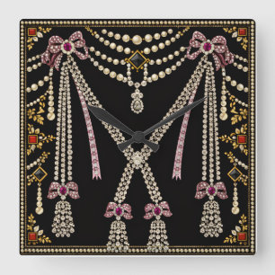 Relógio Quadrado Design Inspirado em Marie Antoinette com Joias