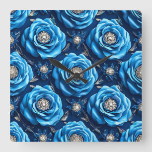 Relógio Quadrado Design Moderno Rosa Luxo Azul