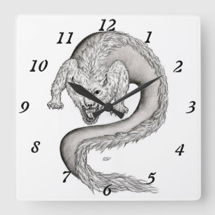 Relógio Quadrado Design preto e branco do Wolfdragon