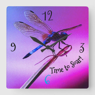 Relógio Quadrado * design 'Purple Skye Dragonfly'