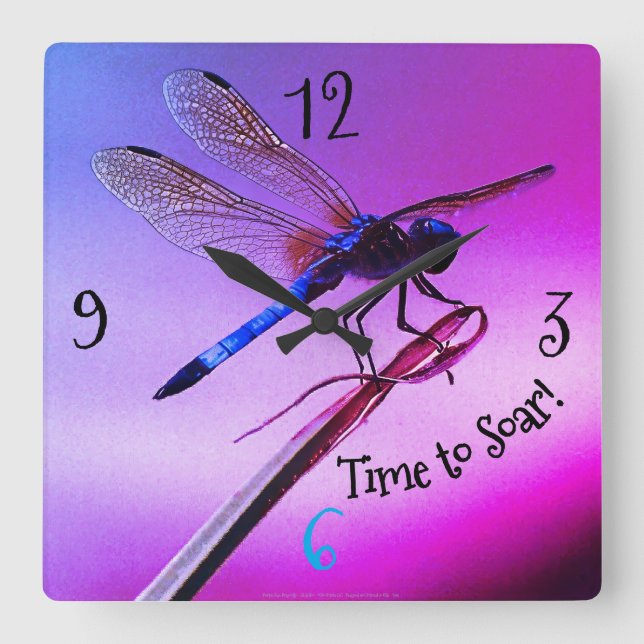 Relógio Quadrado * design 'Purple Skye Dragonfly' (Frente)