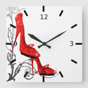 Relógio Quadrado Design vermelho chique de Nouveau da arte dos