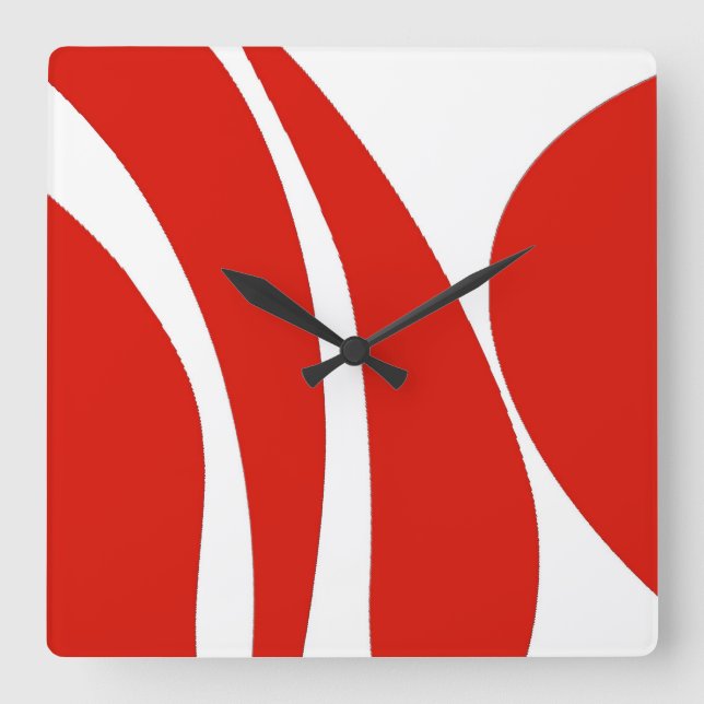 Relógio Quadrado Design vermelho e branco, funky, pulso de disparo (Frente)