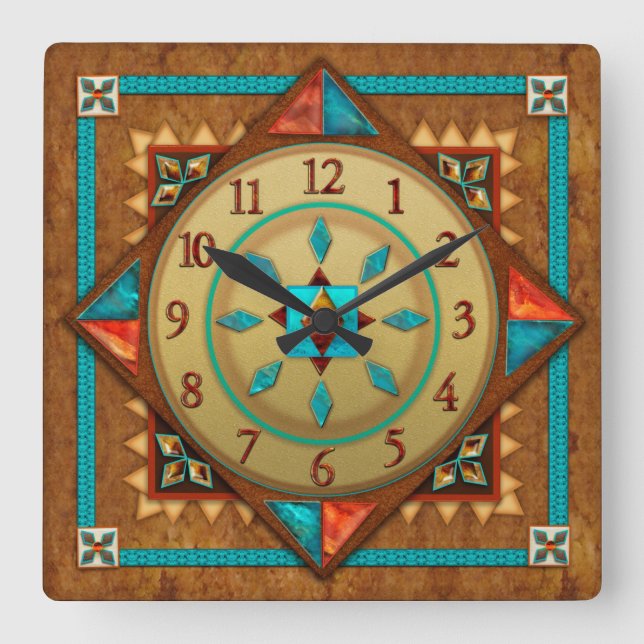 Relógio Quadrado Designer Único e Colorido Sudoeste (Frente)