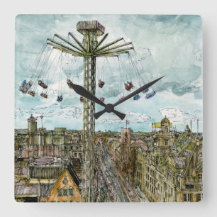 Relógio Quadrado Destinations Watercolor European Swing Ride