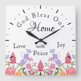 Relógio Quadrado Deus abençoe Nossa Casa Floral Flores Selvagens Br