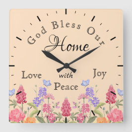 Relógio Quadrado Deus abençoe Nosso Beige De Flores Selvagens Flora