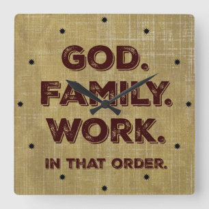 Relógio Quadrado Deus. Família. Trabalho. Prioridades