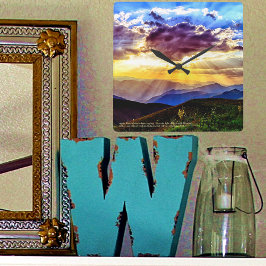 Relógio Quadrado Deus Ray Sunbeams Mountain Scripting Verse