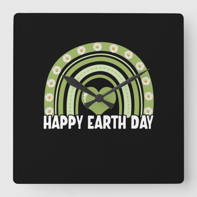 Relógio Quadrado Dia da Terra 2022 Feliz Dia da Terra Arco-Íris (Frente)
