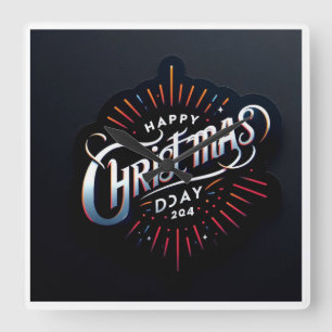 Relógio Quadrado "Dia de Natal Whimsical 2024: Carta de Arte em Pap