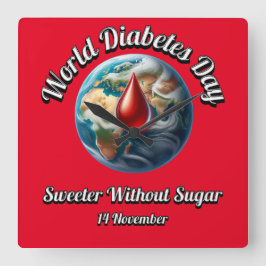 Relógio Quadrado Dia Mundial da Diabetes. Doce Sem Açúcar.