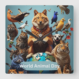 Relógio Quadrado Dia Mundial dos Animais