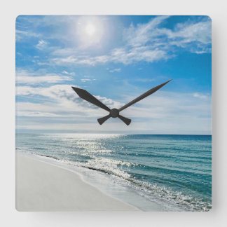 Relógio Quadrado Dia Perfeito da Praia Meu Lugar Feliz Tropical Cos
