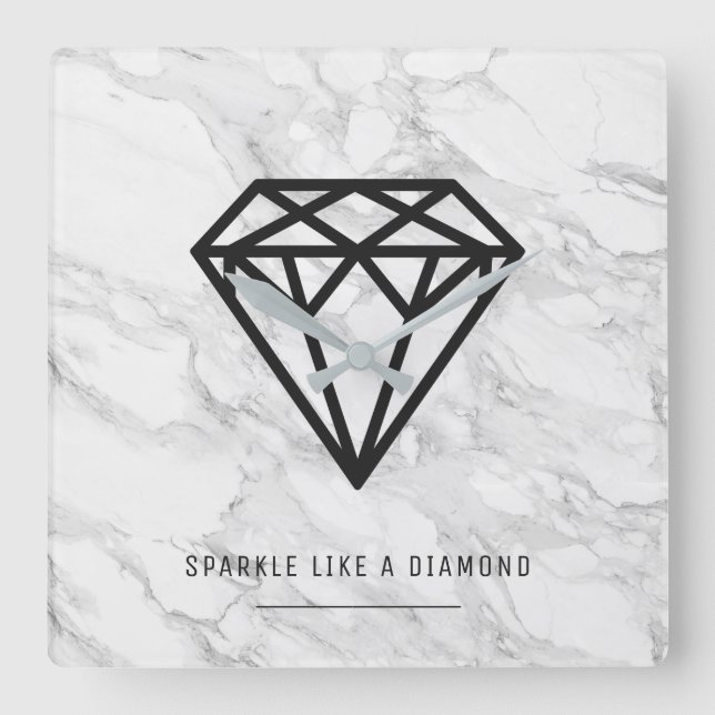 Relógio Quadrado Diamante com mármore (Frente)