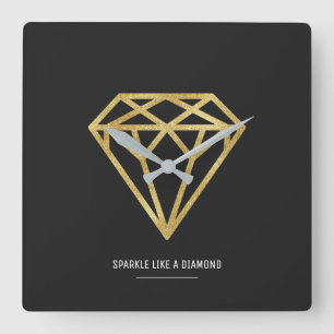 Relógio Quadrado Diamante Dourado