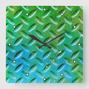 Relógio Quadrado Diamond Plate Steel Green e Blue com pontos
