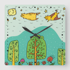 Relógio Quadrado Dias Sunny Voando Gatos Pets Enfermeiro Bebê Bonit