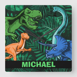 Relógio Quadrado Dinossauros Crianças Dino Jurassic Trex Boy Person