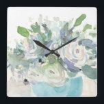 Relógio Quadrado Disposição de primavera - Buquê de Aquarela<br><div class="desc">Primavera nº II de Samuel Dixon. Possui um buquê de flores aquáticas em uma paleta de cores muito sujas.</div>