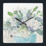 Relógio Quadrado Disposição de primavera - Buquê de Aquarela<br><div class="desc">Primavera nº II de Samuel Dixon. Possui um buquê de flores aquáticas em uma paleta de cores muito sujas.</div>