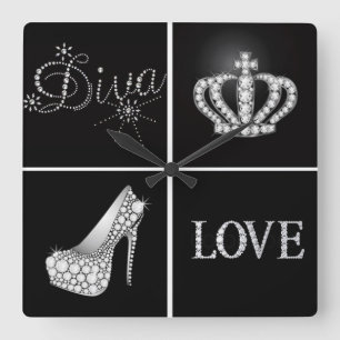 Relógio Quadrado Diva Crown High Heel Love Collage