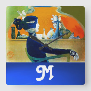 RELÓGIO QUADRADO DIVA EM AZUL, MONOGRAMA DE FASHION BELEZA