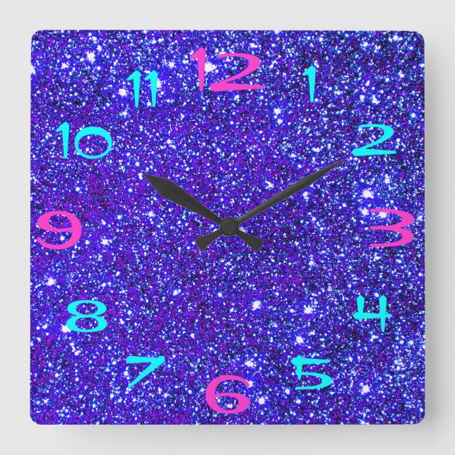 Relógio Quadrado Diversão Retroativa 80s Disco Glitter Glitter Spar (Frente)